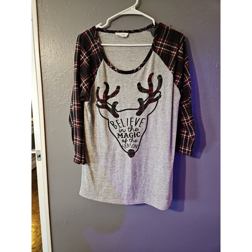 Christmas‎ Tshirt Exclusive One Pajama Top Womens XL Gray Thin Top (A700)